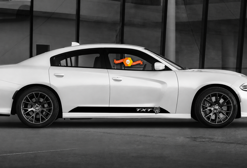 TXT Custom Cat Head Accent Stripe Pair Faldón lateral Adhesivo de vinilo para Dodge Charger SRT, Hellcat