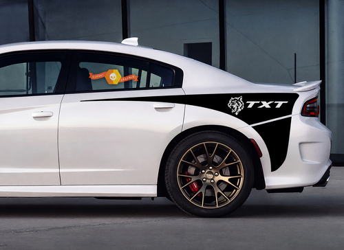 TXT Cat Head Split Quarter Wedge Set Guardabarros trasero Adhesivo de vinilo para Dodge Charger Hellcat 2015-2017