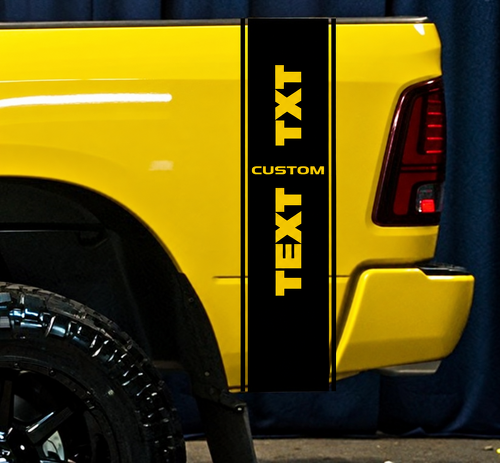 TXT CUSTOM TEXT Vertical Bed Stripe Pair Lateral de caja Adhesivo de vinilo para Dodge Ram 1500