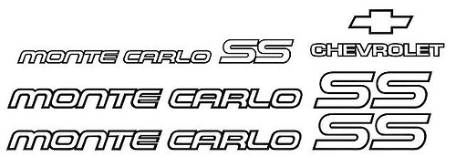 Monte Carlo SS 85 86 Restauración Vinilo Calcomanías Pegatinas Kit Chevy 1985 1986

