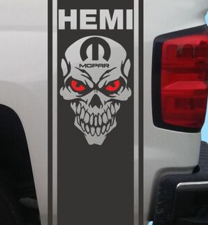 Dodge Ram HEMI Mopar cráneo cama trasera vinilo calcomanía rayas camión gráficos
