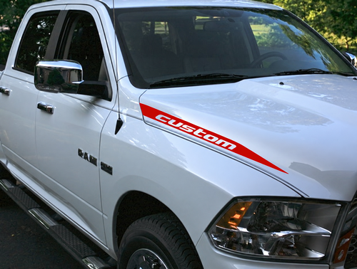 Par de franjas personalizadas en vinilo para capó para Dodge Ram 1500