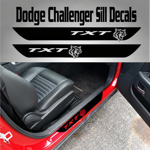 TXT Cat Head Door Sill Pair Puerta Adhesivo de vinilo para Dodge Challenger Hellcat 2015-2017
