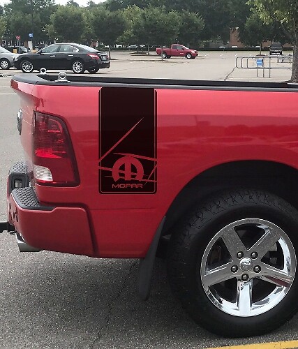 2 calcomanías de gráficos de vinilo adhesivo de rayas de carreras Dodge Ram cama trasera hemi mopar 5.7