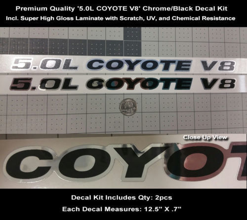 Kit de calcomanías de vinilo para toma de aire en capó cromada V8 Coyote 5.0L para Musclecar Musclecarmodel