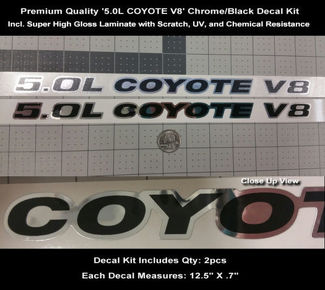 5.0L Ford Mustang Coyote Kit de calcomanías cromadas 2 piezas Capó Scoop 12.5 