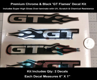 Kit de calcomanías cromadas para Ford Mustang GT Flames, par de guardabarros de 6 pulgadas de largo 0110
