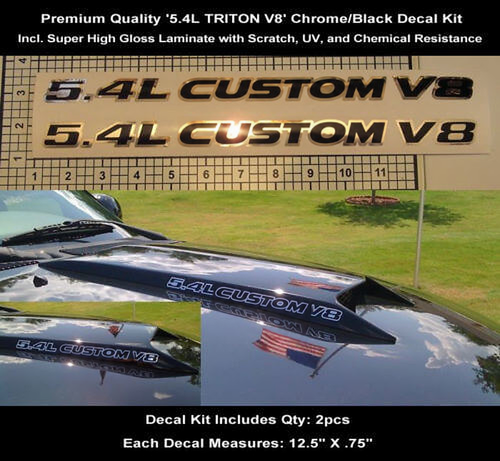 Kit de Vinilo de Calandra para Capó Cromado Negro 5.4L CUSTOM V8 para Musclecar F-150 F-250 (Triton V8)