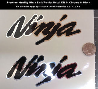 Kit de calcomanías Ninja 2 piezas cromado y negro para tanque o guardabarros 5.5