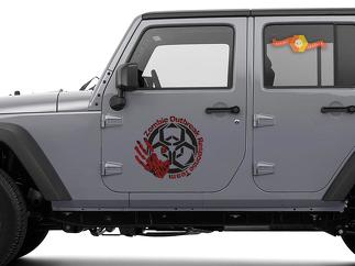2x Zombie Outbreak Response Team Jeep Hood Door Decal Vehículo Camión Coche Vinilo