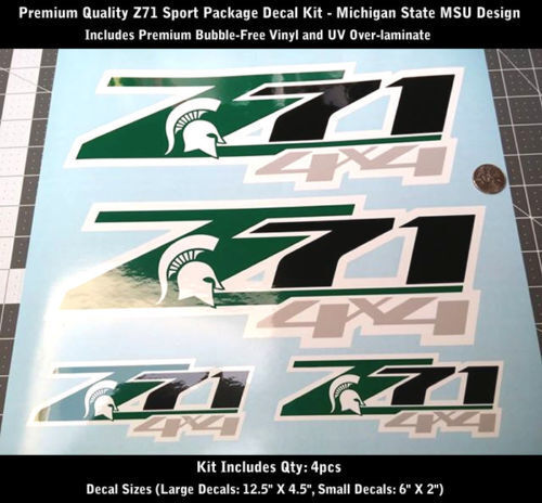 Kit de calcomanías adhesivas Z71, paquete deportivo, 4 Uds., Michigan State MSU Premium UV 0183
