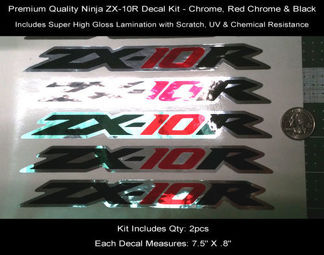Ninja ZX10R Tail Decal Kit 2pcs 08-09 Chrome Red Black 7.5 pulgadas 0121