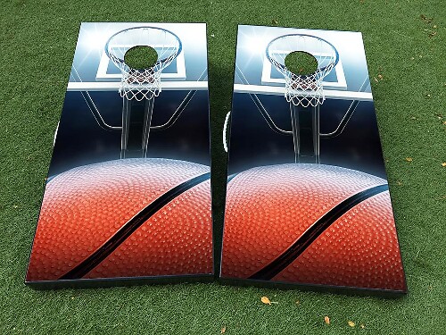 Juego de calcomanías de vinilo para tablero de cornhole con aro de baloncesto