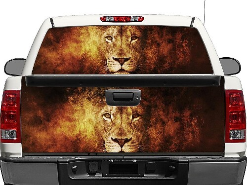 Vinilo adhesivo para ventana trasera o portón trasero con diseño de león y fuego para camionetas y SUV