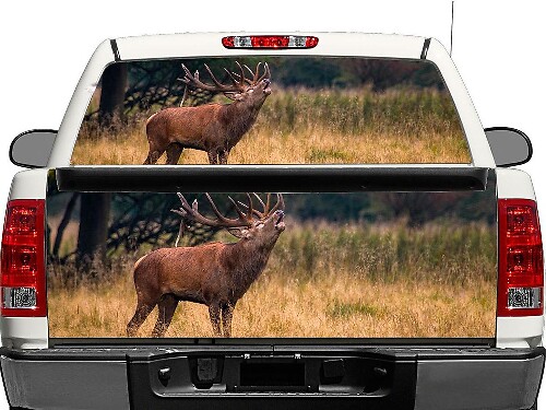 Calcomanía de vinilo para ventana trasera o portón trasero de camiones pick-up y SUV con diseño de ciervo y vida silvestre