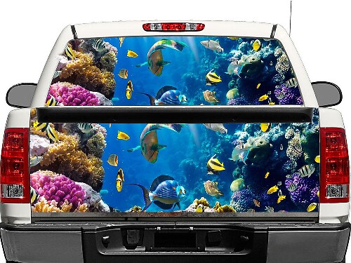 Vinilo adhesivo para ventana trasera o portón trasero de peces tropicales para camiones pick-up y SUV