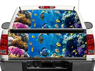 Peces tropicales bajo el agua mar océano sealife ventana trasera o portón trasero calcomanía pegatina camioneta SUV coche