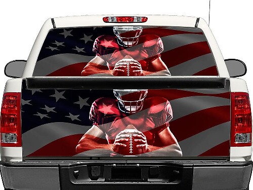 Calcomanía de Bandera Americana de Jugador de Fútbol Americano para Ventana Trasera o Portón de Camioneta Pickup