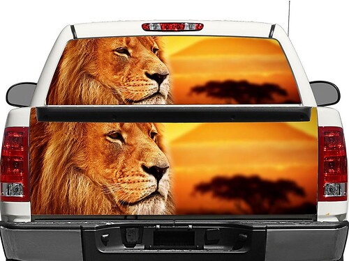 Adhesivo de vinilo de león y paisaje para ventana trasera o portón trasero para camionetas Pick-up y SUVs