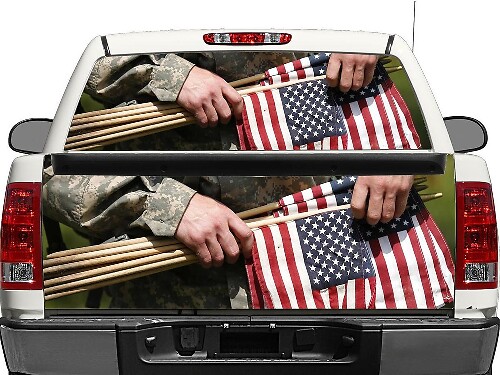 Calcomanía de bandera estadounidense estilo militar para ventana trasera o portón trasero de camioneta
