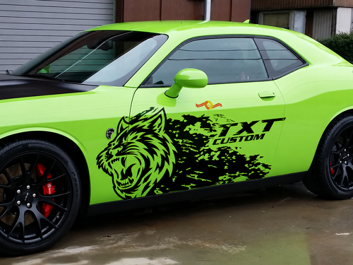 Juego personalizable de adhesivos de vinilo laterales con texto estilo SRT Hellcat Grunge Splash para Dodge Challenger