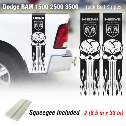 Calcomanía de vinilo con calaveras y llamas para laterales de cama para Dodge Ram 1500