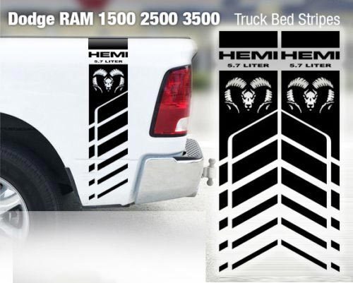 Calcomanía de vinilo de franjas acentuadas estilo Hemi para costado de la caja para Dodge Ram 1500