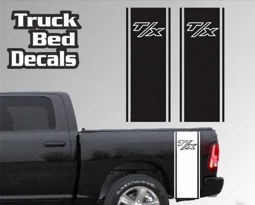 T/X Vertical Twin Pinstripe Pair Lateral de caja Adhesivo de vinilo para RAM 1500 2023