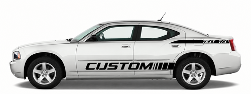 TEXTO PERSONALIZADO T/X Par de franjas laterales Vinilo adhesivo para paneles de faldones traseros para Dodge Charger 2006-2010