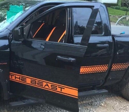 Dodge ram 1500 calcomanía de vinilo calcomanía de carreras rayas para ambos lados mopar hemi 5.7L ahora