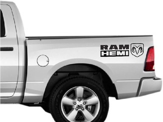 Calcomanías de vinilo Hemi Dodge Ram x2, logotipo de cama lateral trasera, Mopar 5.7 litros RT