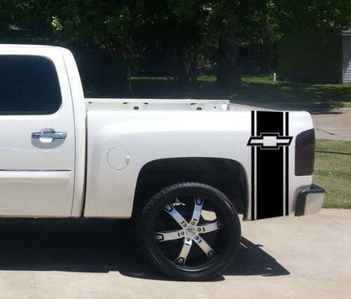 Calcomanía de vinilo con franjas del contorno del logo de Chevy para la caja de la Chevrolet Silverado