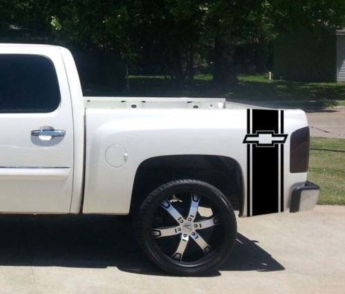 Juego de pegatinas personalizadas para camioneta Chevrolet con pajarita y rayas para cama, juego de (2) para Chevy Pickup 2024

