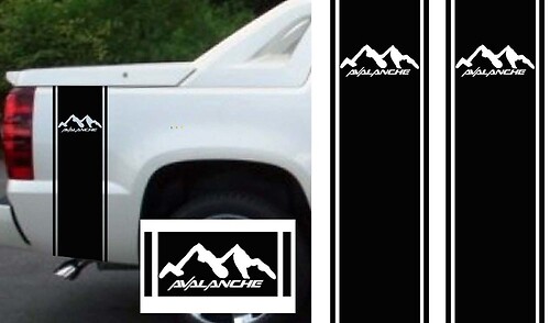 Kit de calcomanías con rayas laterales para cama de camión Chevy Avalanche, color negro, tamaño personalizado
