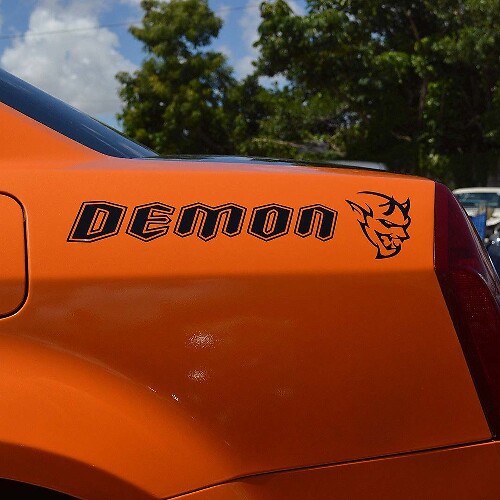 Juego de pegatinas de vinilo con logo lateral estilo Demon para Dodge Challenger