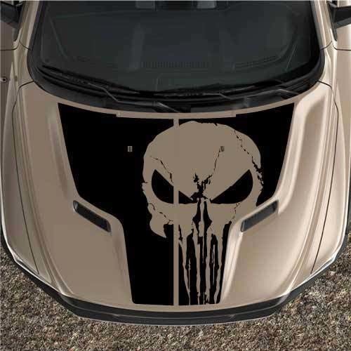Punisher Rebel Dodge Ram 1500 Sport 2 piezas calcomanía gráfica para capó de camión, vinilo negro
