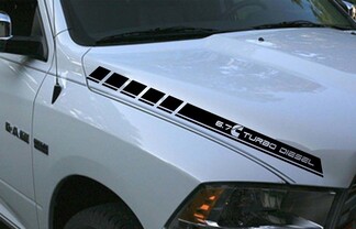Dodge Ram 2 franjas de vinilo en el capó 6.7L turbo diesel calcomanías Hemi Mopar Graphics Rt Now