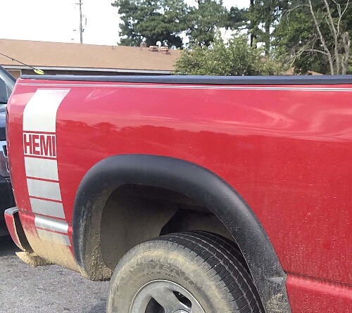 Calcomanía de vinilo con logo de banda de carreras en la parte trasera de la caja ambos lados para camioneta Dodge Ram 2 unidades