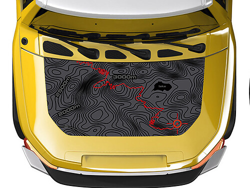Calcomanía de vinilo con mapa topográfico y línea de pista para capó Toyota FJ Cruiser