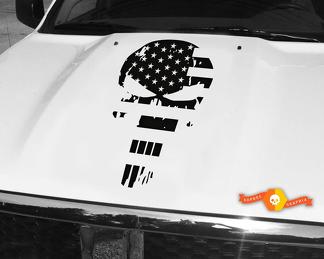 Calcomanía de vinilo con diseño de calavera Punisher de la bandera estadounidense para camiones, Jeep Wrangler, Dodge, Ford GM