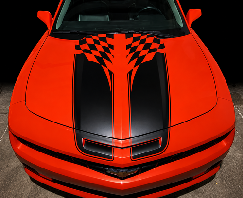 Calcomanía de vinilo con franjas gemelas de bandera a cuadros para capó de Chevrolet Camaro SS, RS 2010-2013