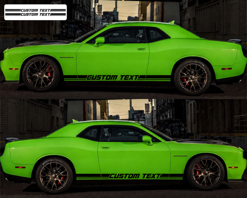 CUSTOM TEXT Outline Twin Rocker Stripe Pair Faldón lateral Adhesivo de vinilo para Dodge Challenger 2009-2018