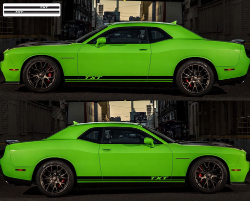 Juego de 2 vinilos decorativos TXT Twin Rocker Stripe para panel lateral de Dodge Challenger 2009-2018
