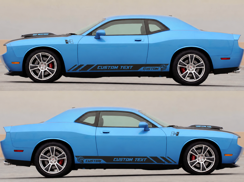 Hellcat Style CUSTOM TEXT Rocker Stripe Pair — Adhesivo de vinilo (faldón lateral) para Dodge Challenger 2009-2018