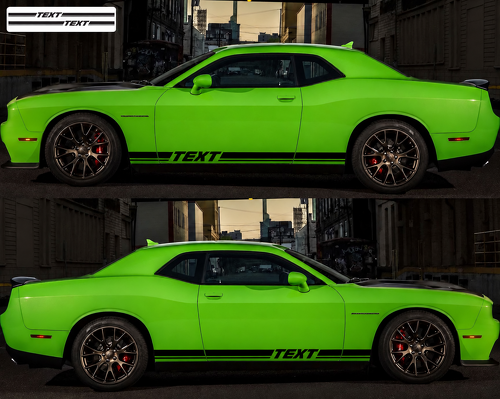 TEXT Par de franjas Twin Rocker Vinilo adhesivo para el panel lateral para Dodge Challenger 2009-2018