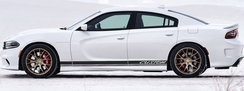 CUSTOM Cursive Twin Rocker Stripe Pair Faldón lateral Adhesivo de vinilo para Dodge Charger
