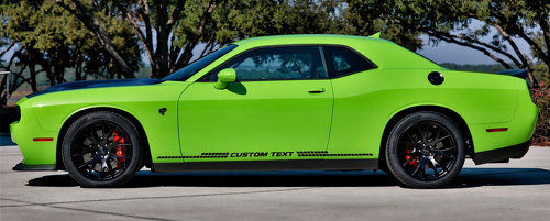 Bloque de TEXTO PERSONALIZADO Par de franjas escalonadas Vinilo para panel lateral para Dodge Challenger 2008-2018