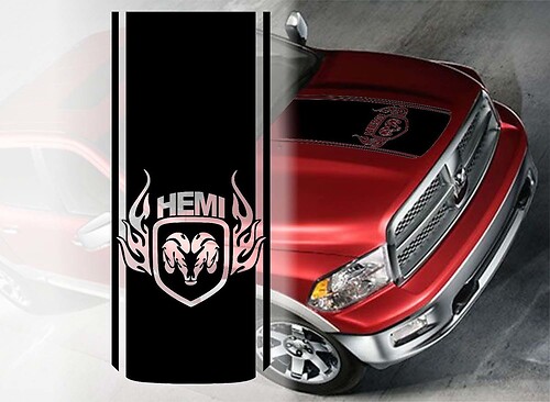 Calcomanía de vinilo de raya contorno estilo Hemi para capó RAM 1500 Rebel