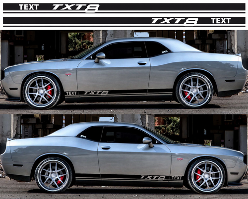 TEXTO TXT8 Par de franjas dobles para paneles laterales adhesivos de vinilo para Dodge Challenger 2009-2018