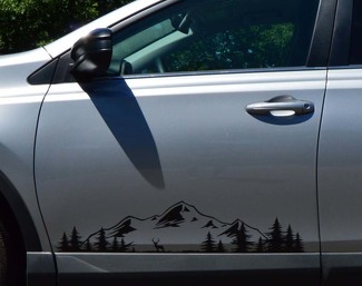 Calcomanía de puerta de montañas y bosque, calcomanía de arte de vinilo personalizado para automóviles, campistas, RV, remolque, escena de la naturaleza del noroeste del Pacífico del camión
